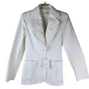 Escada White Blazer Jacket Womens Size 34 Embroidered Lapel Cotton Blend Tailore